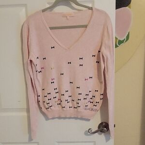 Disney Paris SzXL 100% cotton Pink V-Neck, long sleeve Sweater with Bow Details